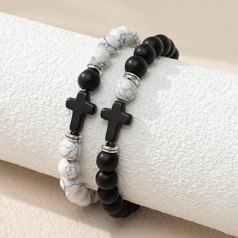 Wholesale Cross Black and White Beaded Bracelet